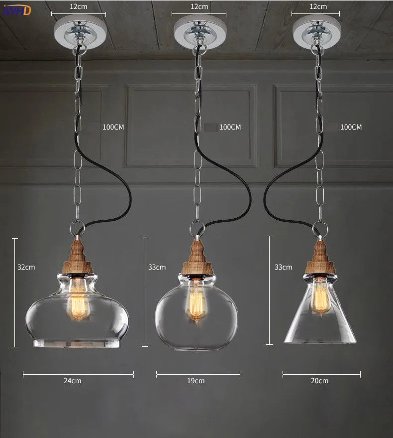 American Country Glass LED Pendant Lights Dinning Living Room Loft Style Industrial Vintage Edison Hanging Lamp