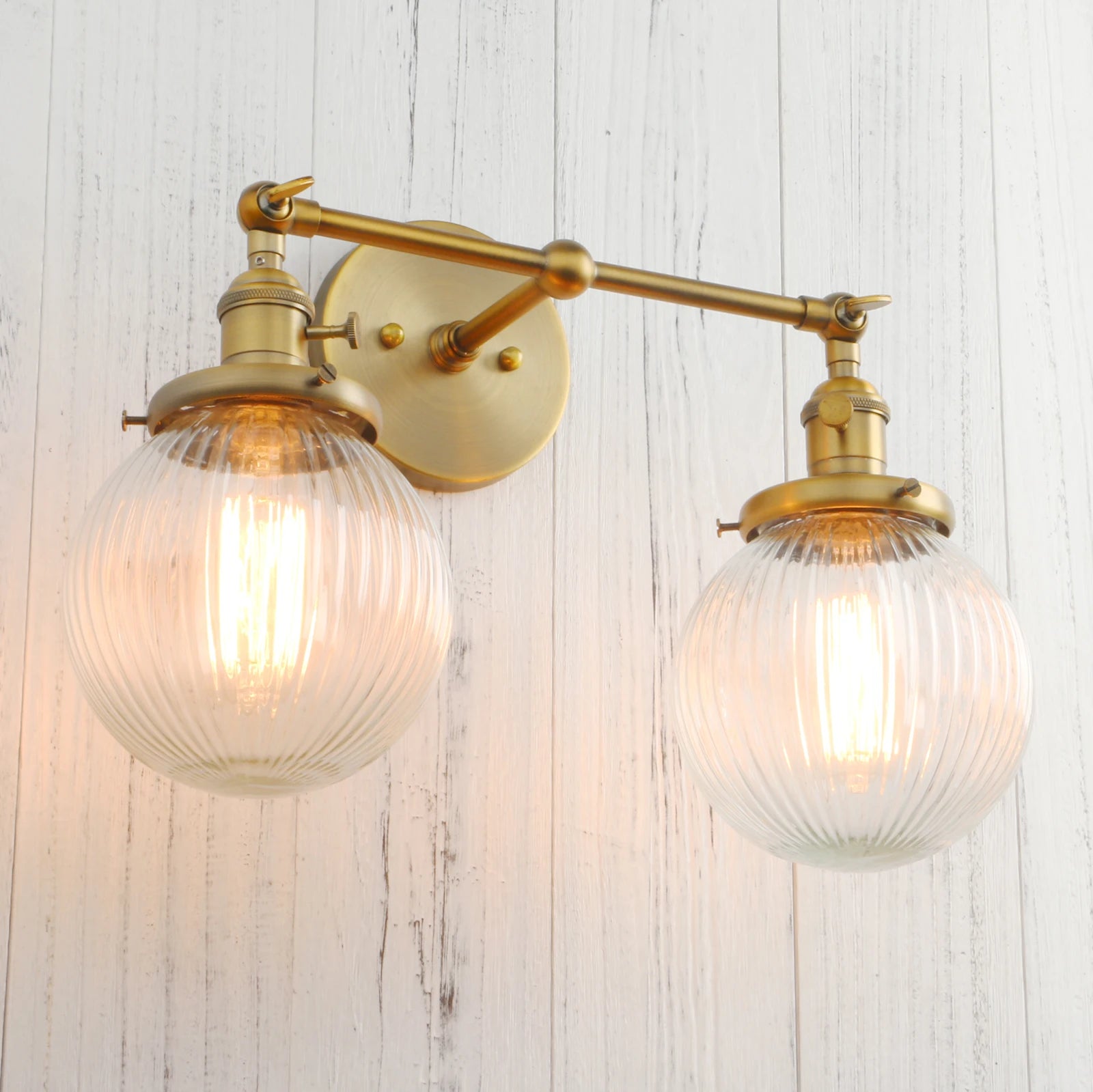 Vintage  with Globe Glass Shade 2 Lights Wall Sconces Double Head Wall Lights with Switch Retro Style Rustic Wall Lamps