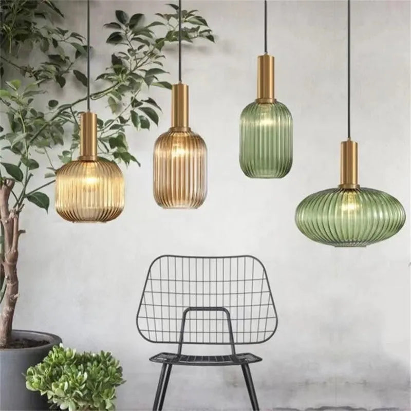 Retro restaurant colorfull glass pendant lights Creative living room Lamp Simple bedside lamp LED E27 hanging loft lighting