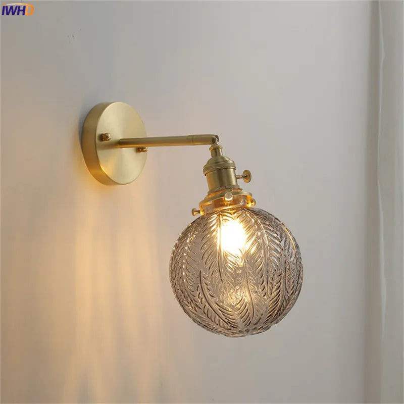 Nordic Modern Copper Wall Lamp Beside Knob Switch Gray Glass Ball Bathroom Mirror Stair Light LED Wandlamp Luminaira