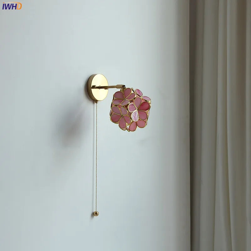 Pink Petal LED Wall Sconce Edison Pull Chain Switch Bathroom Mirror Stair Light Nordic Modern Wall Lamp Luminaria Lighting