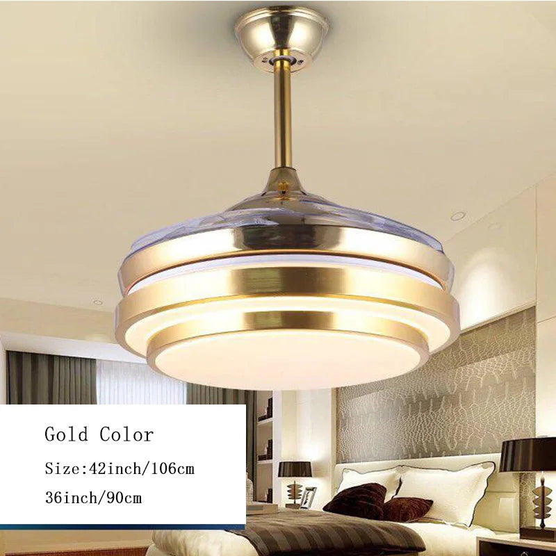 Ceiling Fan Lights Lamps Modern Remote Control 36 42 inch Gold Silver Led lumiere For Dining room Bedroom Fan Lighting