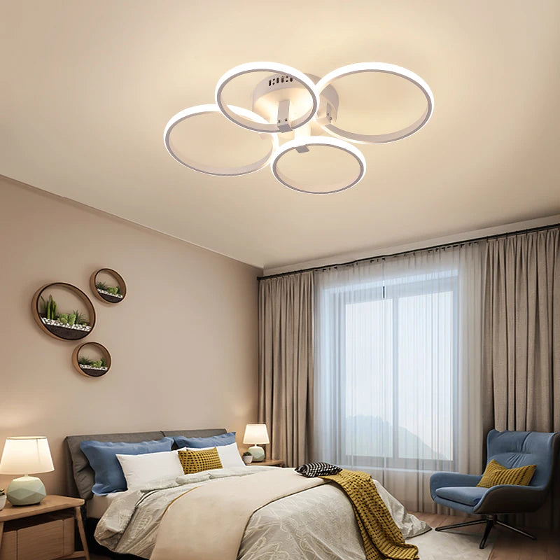 8/6/4 Circle Rings Modern Ceiling Lights led for living Room bedroom study room matte black/white Color Ceiling Lamp Fixture