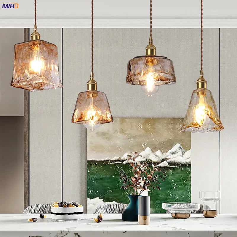 Nordic Style Glass Copper Pendant Lights Fixtures Dinning Living Room Light Loft Decor Retro Vintage Lamp Hanglamp Edison