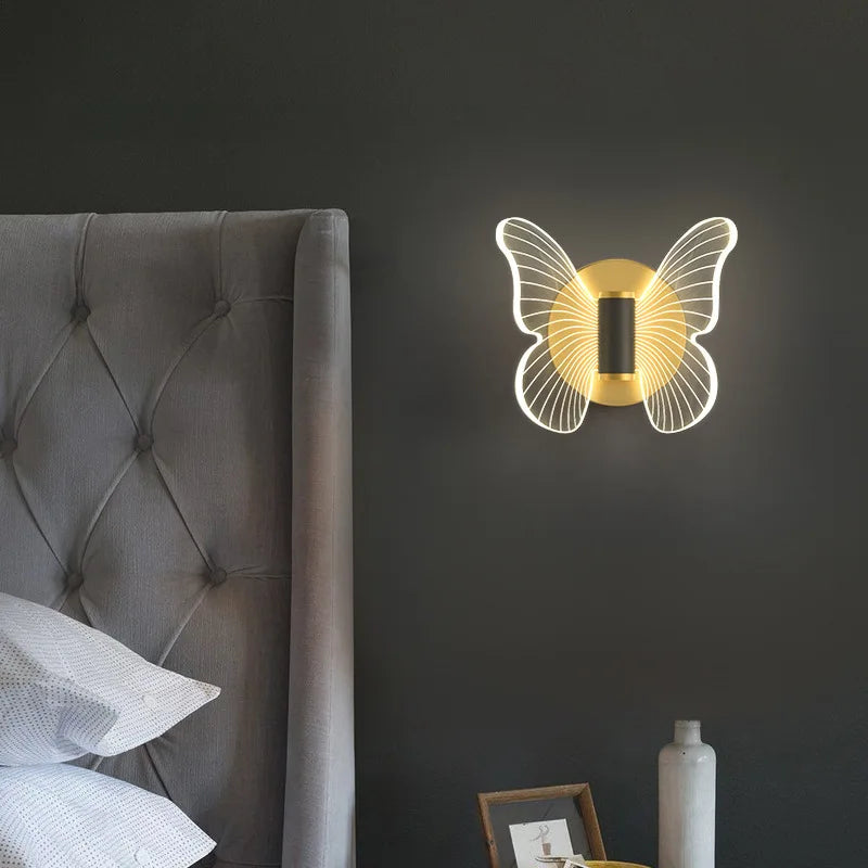 Nordic Butterfly Wall Lamp Light Luxury Creative Master Bedroom Bedside For Net Red Modern Minimalist Living Room Tv Background