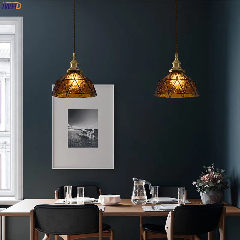 Nordic Style Modern LED Pendant Lamp Beside Bedroom Restaurant Bar Glass Copper Vintage Pendant Lights Fixtures Luminaria