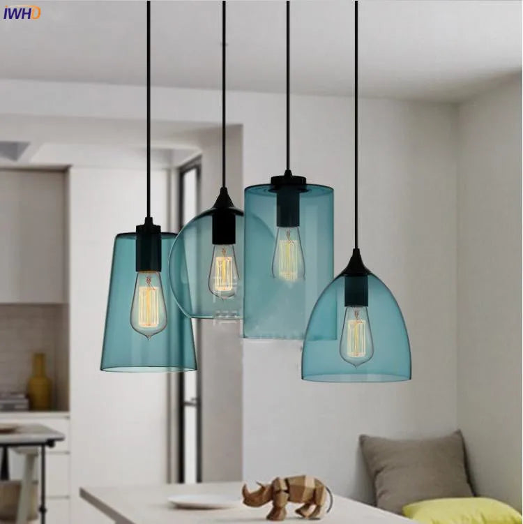 Nordic Style Glass LED Pendant Lamp Cafe Living Room Bar Colorful Modern Hanging Light Home Lighting Luminaria Hanglamp