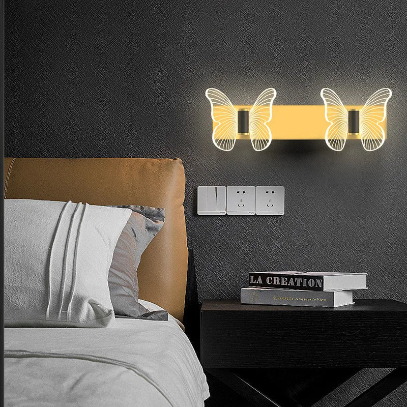 Nordic Butterfly Wall Lamp Light Luxury Creative Master Bedroom Bedside For Net Red Modern Minimalist Living Room Tv Background