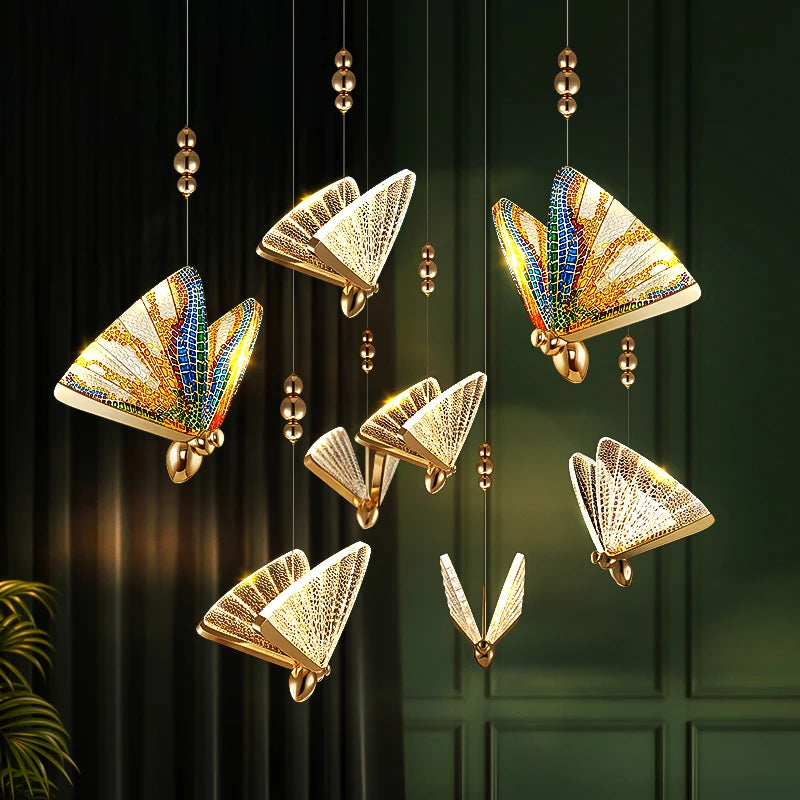 Nordic Butterfly LED Pendant Light Fixtures Creative Dinning Living Room Stair Beside Lights Modern Hanging Lamp Luminaria