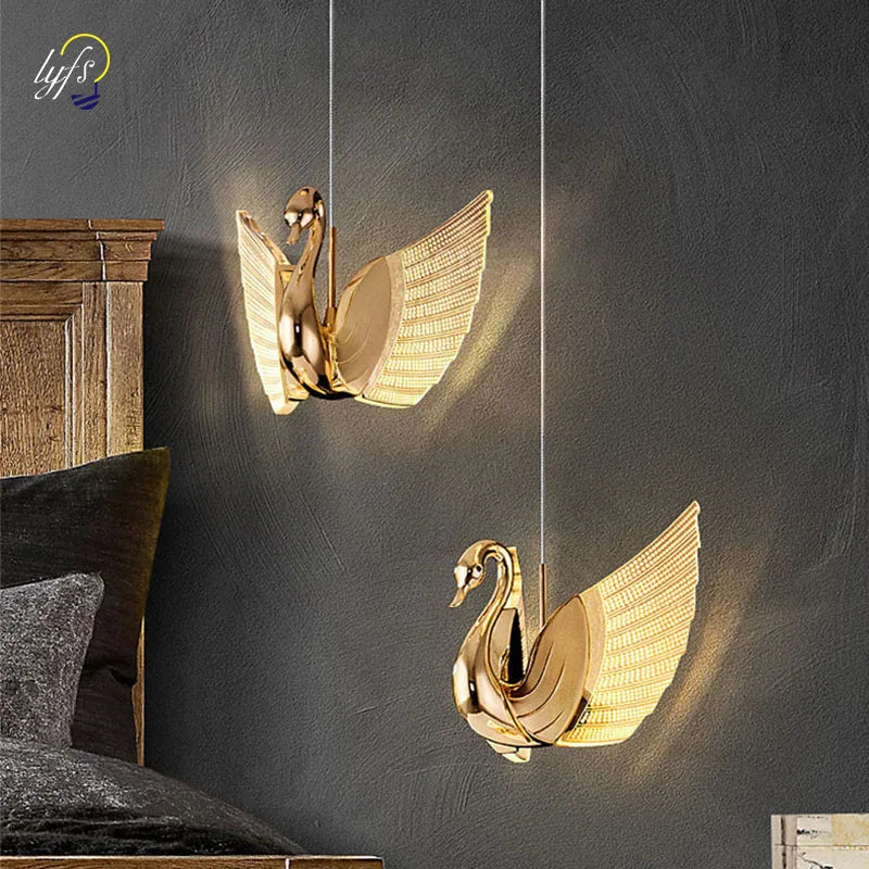 Swan LED Pendant Light Indoor Nordic Lighting For Home Living Room Decoration Dining Tables Lights Bedside Bedroom Hanging Lamp