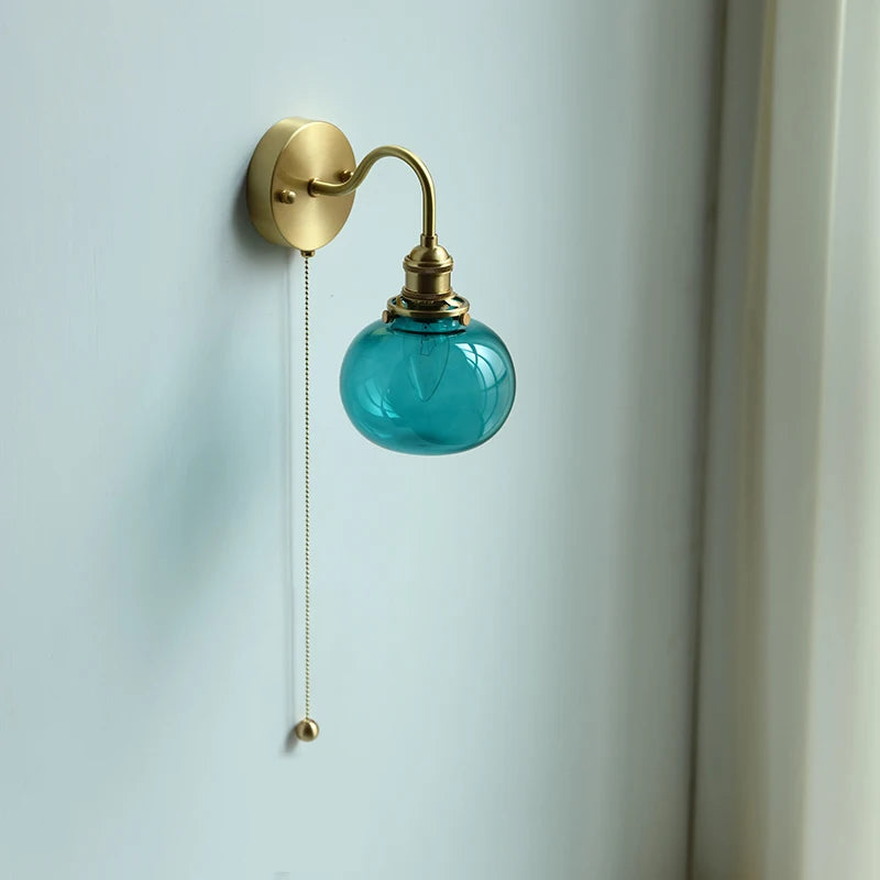 Bule Glass Ball LED Wall Lamp Beside Pull Chain Switch Home Lighting Bthroom Mirror Stair Light Nordic Modern Wandlamp