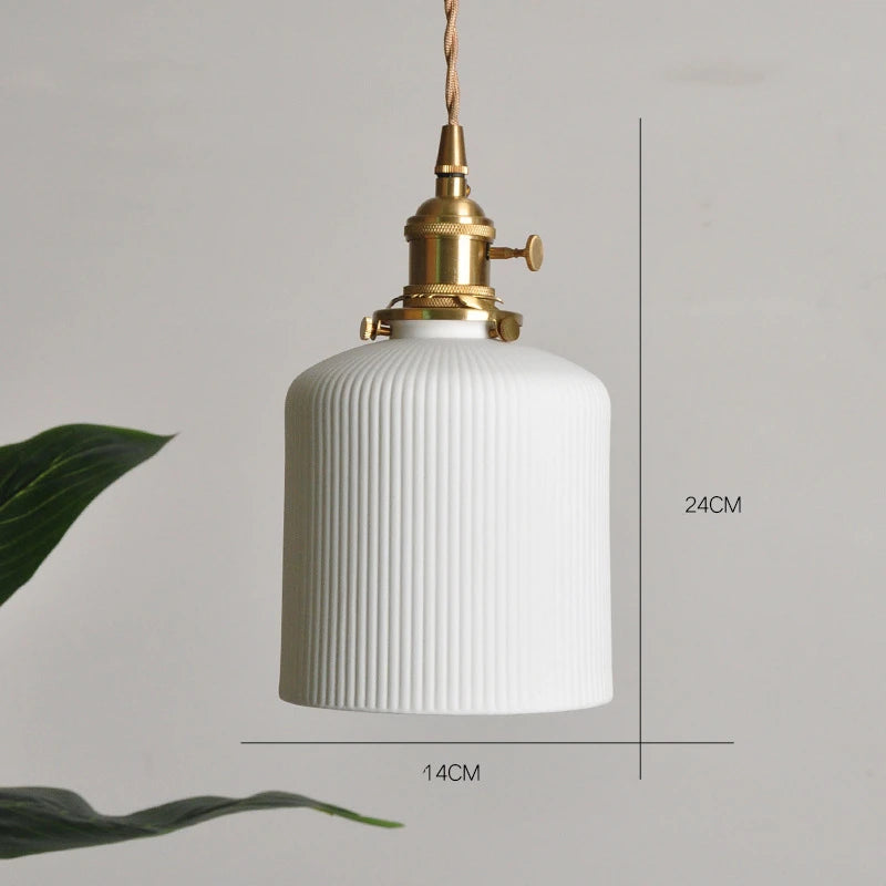 Nordic White Ceramic LED Pendant Lights Fixtures Knob Switch For Bedroom Dinning Living Room Modern Copper Hanging Lamp