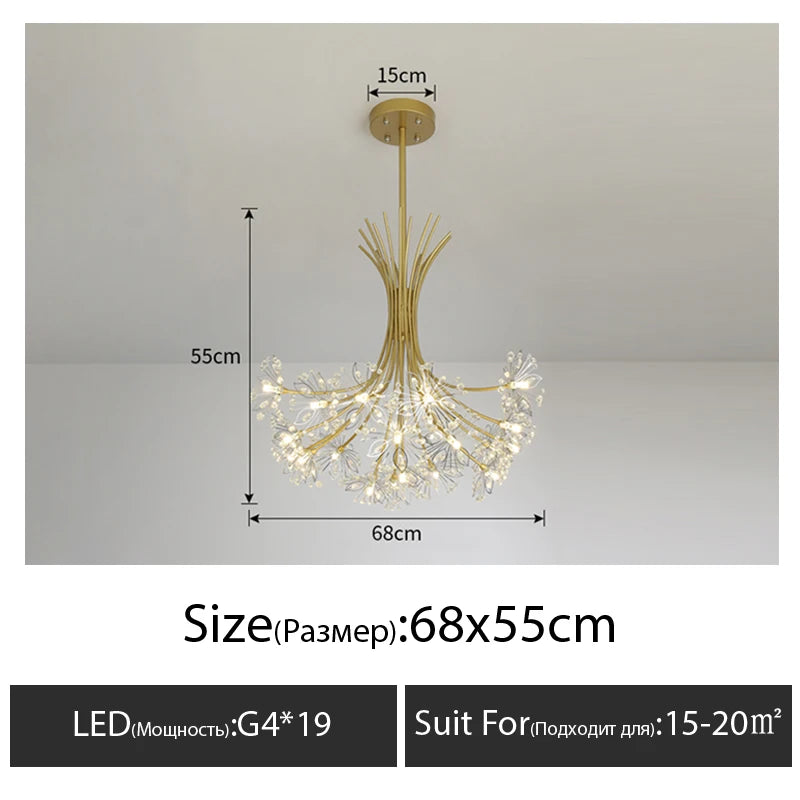 Modern crystal dandelion chandelier lighting chandelier living room dining room household chandelier decoration LED ceiling ligh