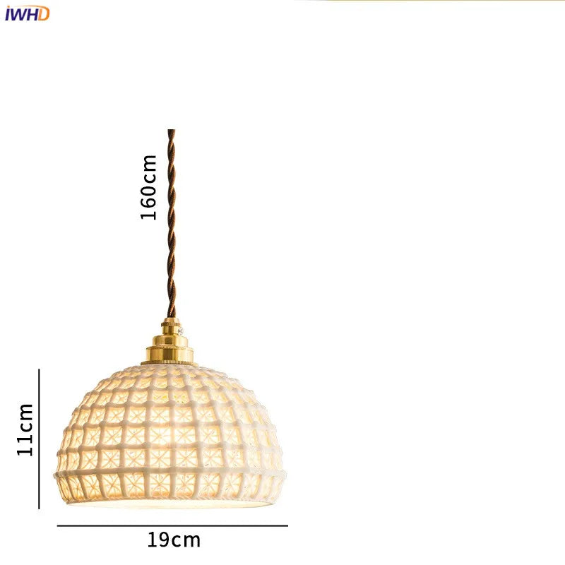 Nordic Modern Ceramic Pendant Lamp Bedroom Living Room Cafe Japan Style Copper Hanging Light Luminaria Lighting Hanglamp