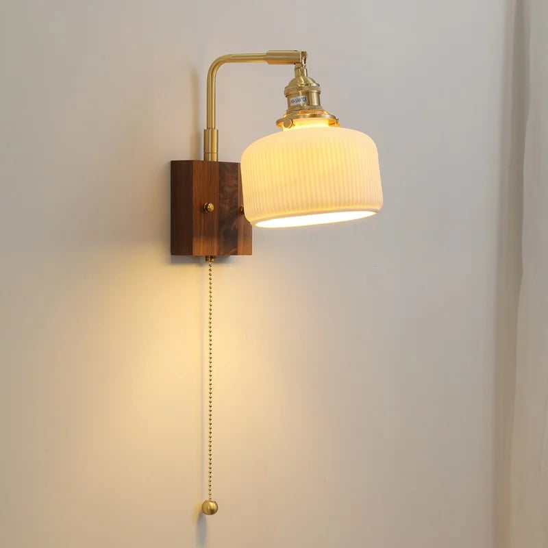 Nordic Wooden Wall Lamp Beside Bedroom Living Room Bathroom Mirror Light Modern Copper Ceramic Wall Sconce LED Luminaria