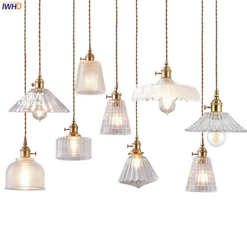 Nordic Copper LED Pendant Light Fixtures Switch Bedroom Restaurant Bar Coffe Japan Modern Glass Hanging Lamp Lampara