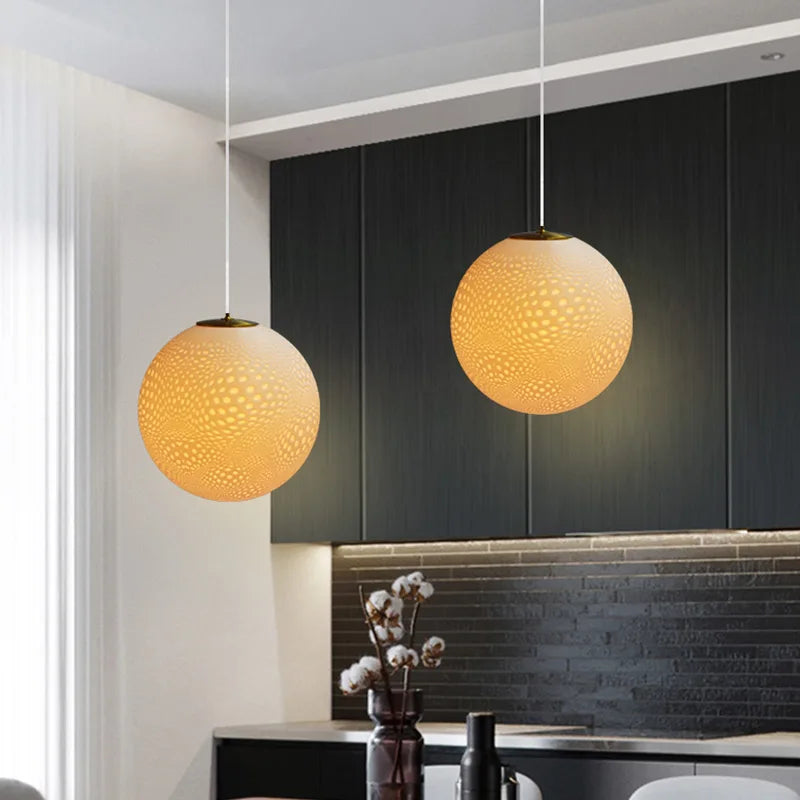 Modern Wave Point Pendant Light Luxurious Ball Lampshade For Bedroom Restaurant Decor Hotel Golden LED Hanging Lamp Fixture