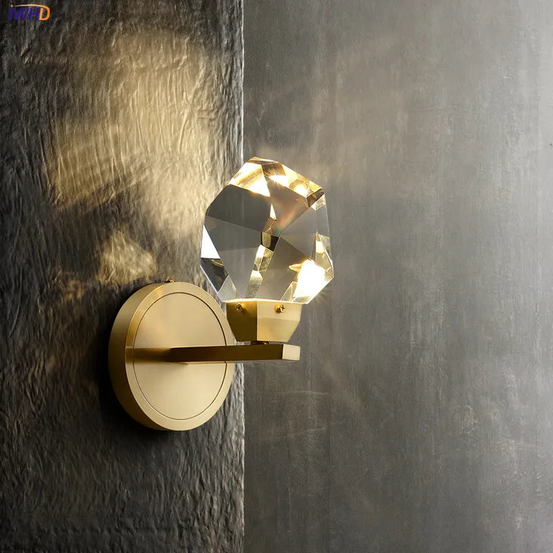 Nordic Modern Copper Wall Lamp Beside Bedroom Living Room Luxurious K9 Crystal LED Wall Light Fixtures Wandlamp Luminaria