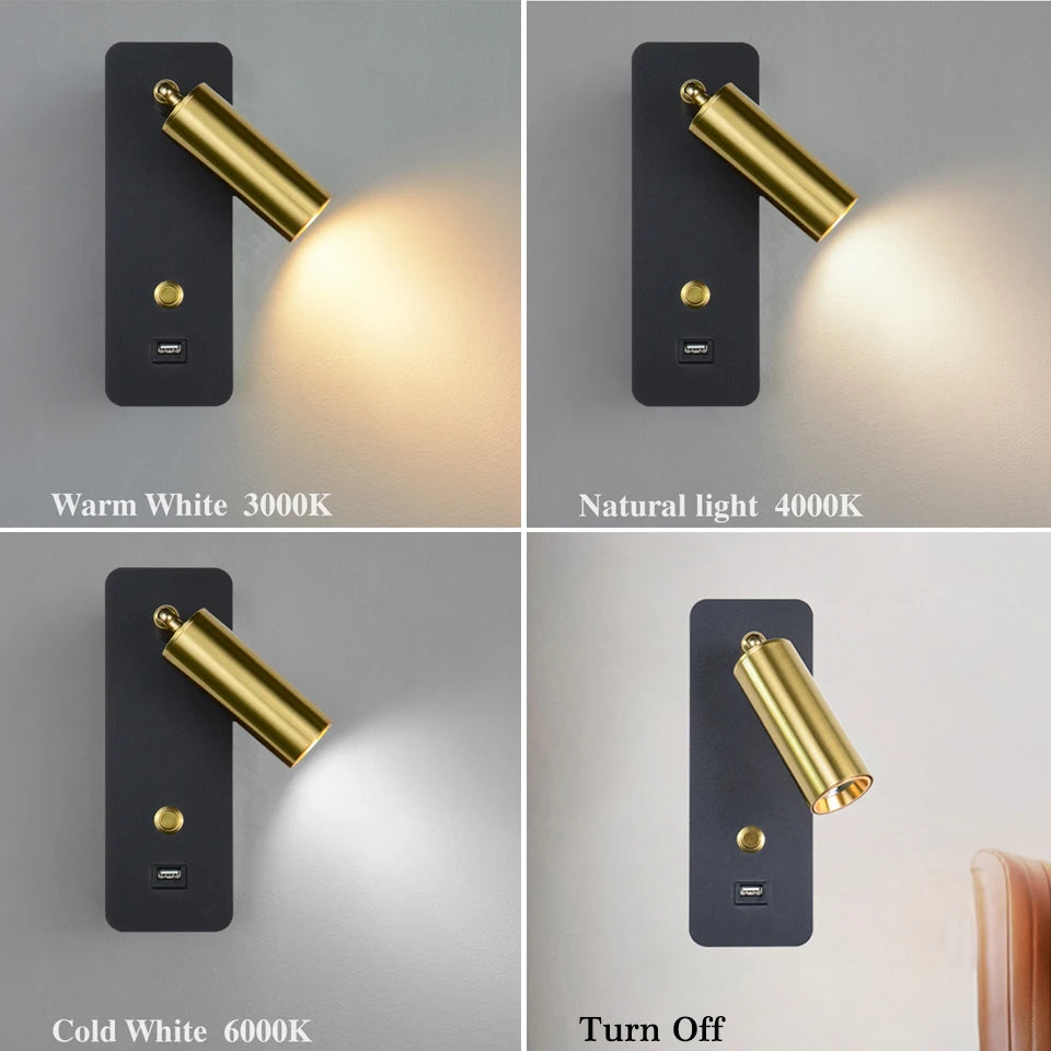 LED Wall Lights With Switch And USB Interface Fashion 7W White Black Wall Lamp Fixture Corridor Aisle Beside Lighting Art Sconce