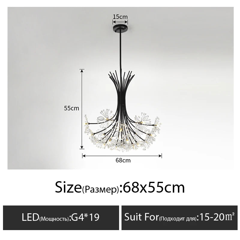 Modern crystal dandelion chandelier lighting chandelier living room dining room household chandelier decoration LED ceiling ligh