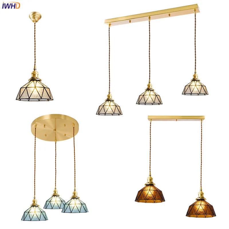 Nordic Style Modern LED Pendant Lamp Beside Bedroom Restaurant Bar Glass Copper Vintage Pendant Lights Fixtures Luminaria