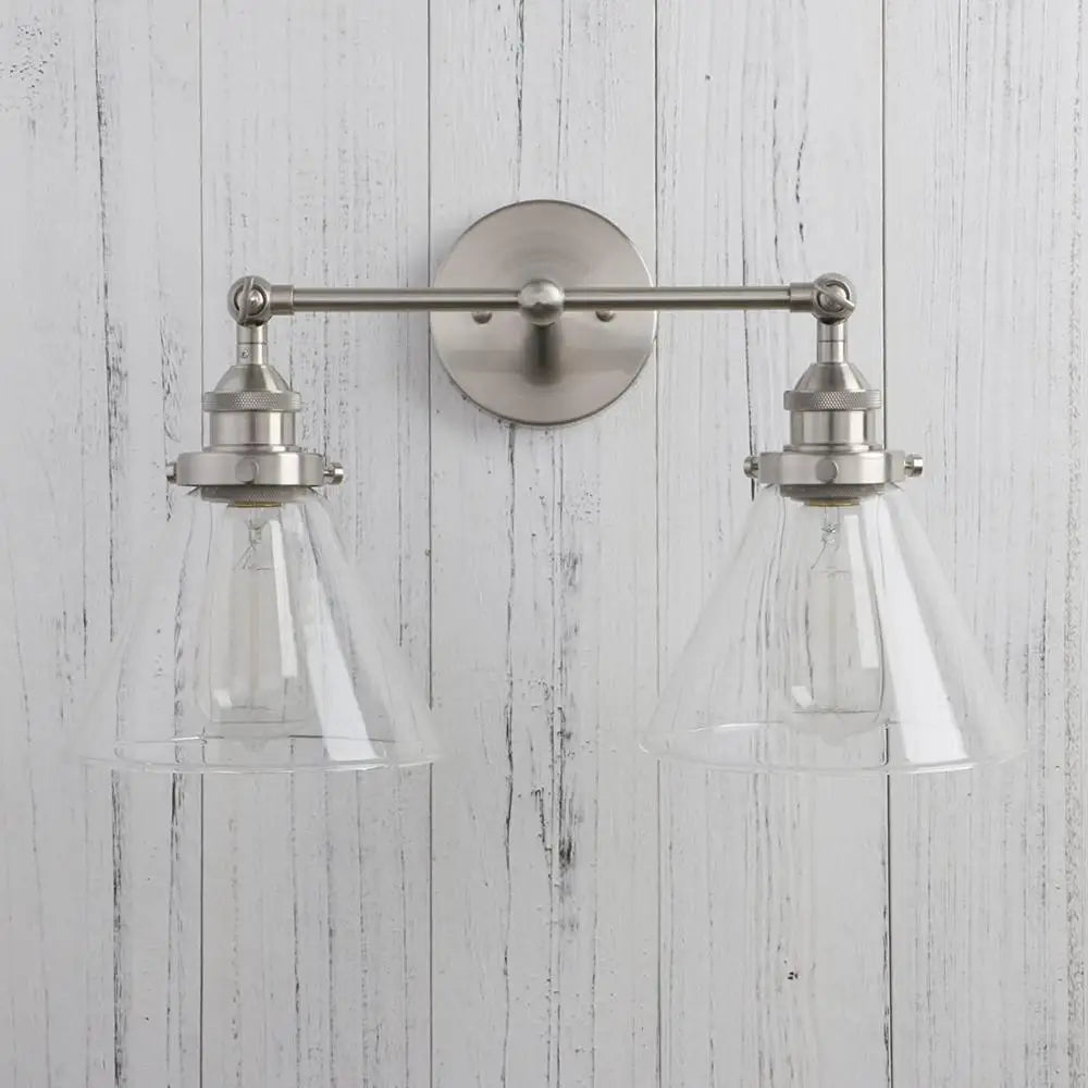 Modern 7.3'' Funnel Glass Loft Metal Double Heads Wall Light Retro Brass Country Style E27 Edison Sconce Lamp Fixtures