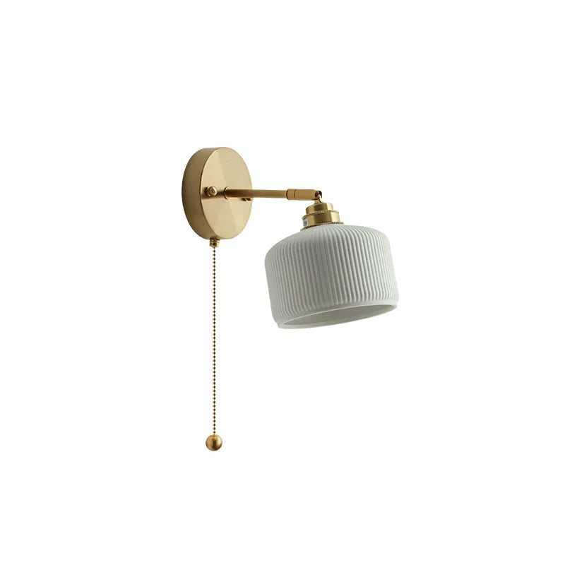 Modern Copper LED Wall Light Pull Chain Switch Bathroom Mirror Stair Lights Nordic Ceramic Wall Lamp Sconce Luminaira