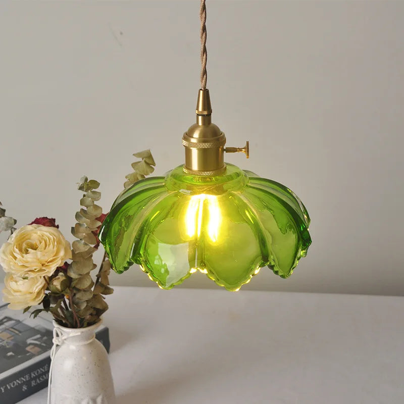 Modern Copper Glass LED Pendant Lamp Switch Living Room Bedroom Green Amber White Nordic Hanging Lights Luminaria Hanglamp