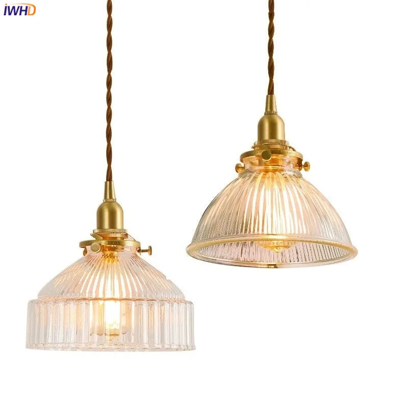 Japanese Style Copper LED Pendant Lights Fixtures Home Lighting Bedroom Dinning Room Glass Ball Vintage Lamp Hanging Light