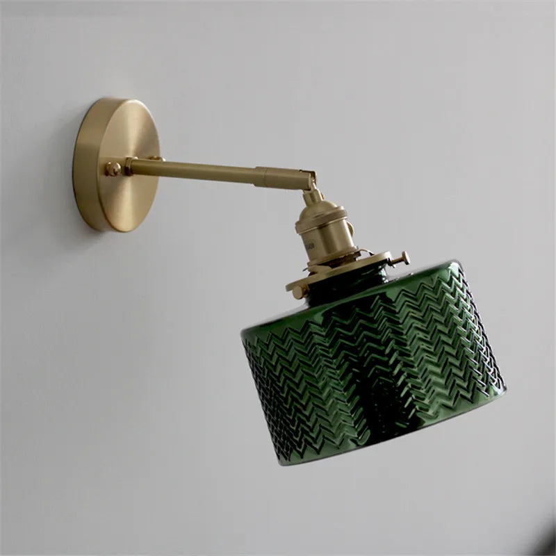 Green Glass Nordic Wall Lamp Beside Bedroom Bathroom Mirror Light Switch Modern Copper Wall Sconce Lighting Luminaria LED