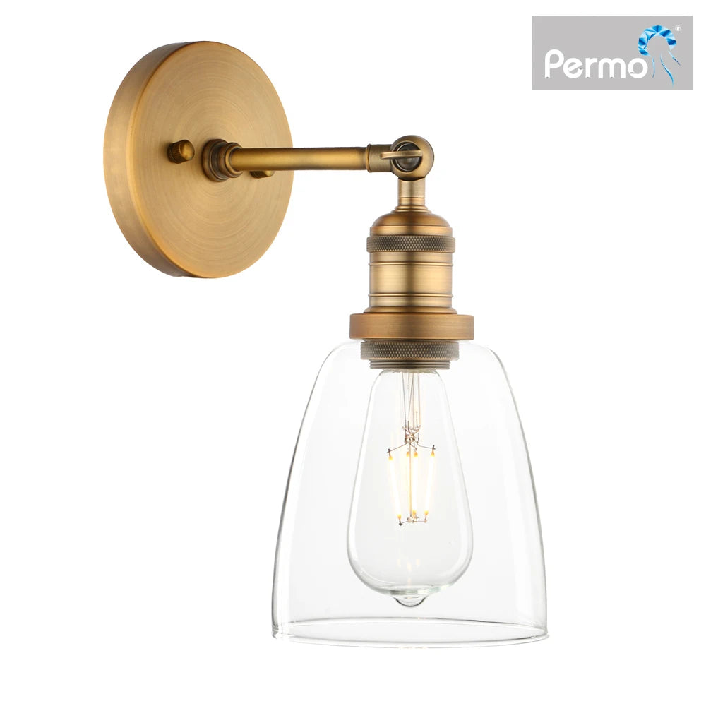 Industrial Vintage Single Sconce with Oval Cone Clear Glass Shade 1-Light Wall Sconce Wall Lamp