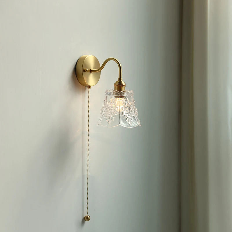 Modern Glass LED Bathroom Mirror Light Pull Chain Switch Bedroom Home Lighting Nordic Copper Wall Lamp Sconce Luminaria