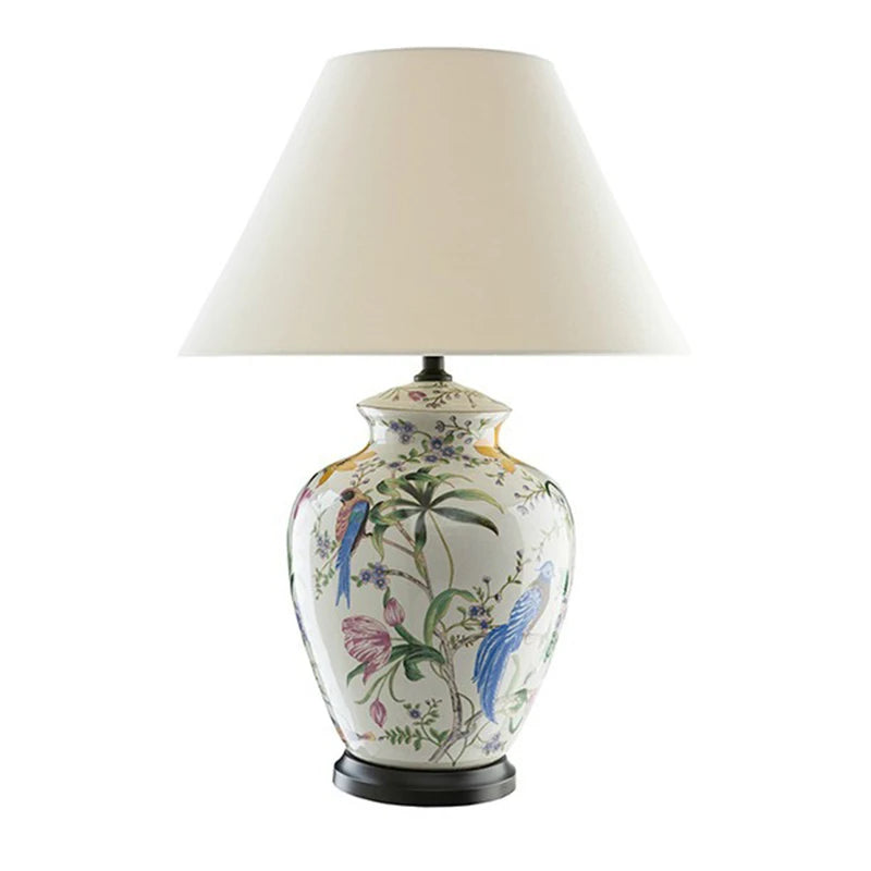 Coral Flower and Bird Ceramic Table Lamp Hand-Painted Ceramic Table Lamp Crack Glaze Living Room Table Lamp