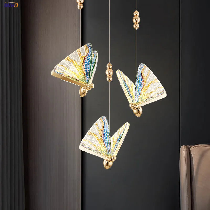 Nordic Butterfly LED Pendant Light Fixtures Creative Dinning Living Room Stair Beside Lights Modern Hanging Lamp Luminaria