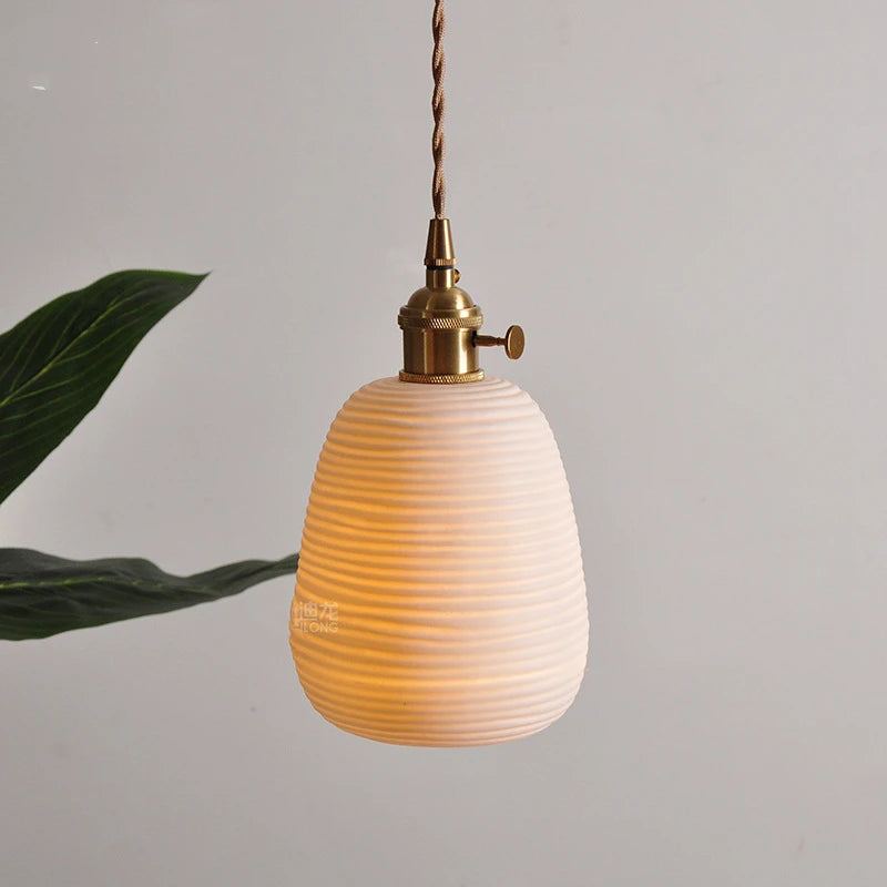 Nordic White Ceramic LED Pendant Lights Fixtures Knob Switch For Bedroom Dinning Living Room Modern Copper Hanging Lamp