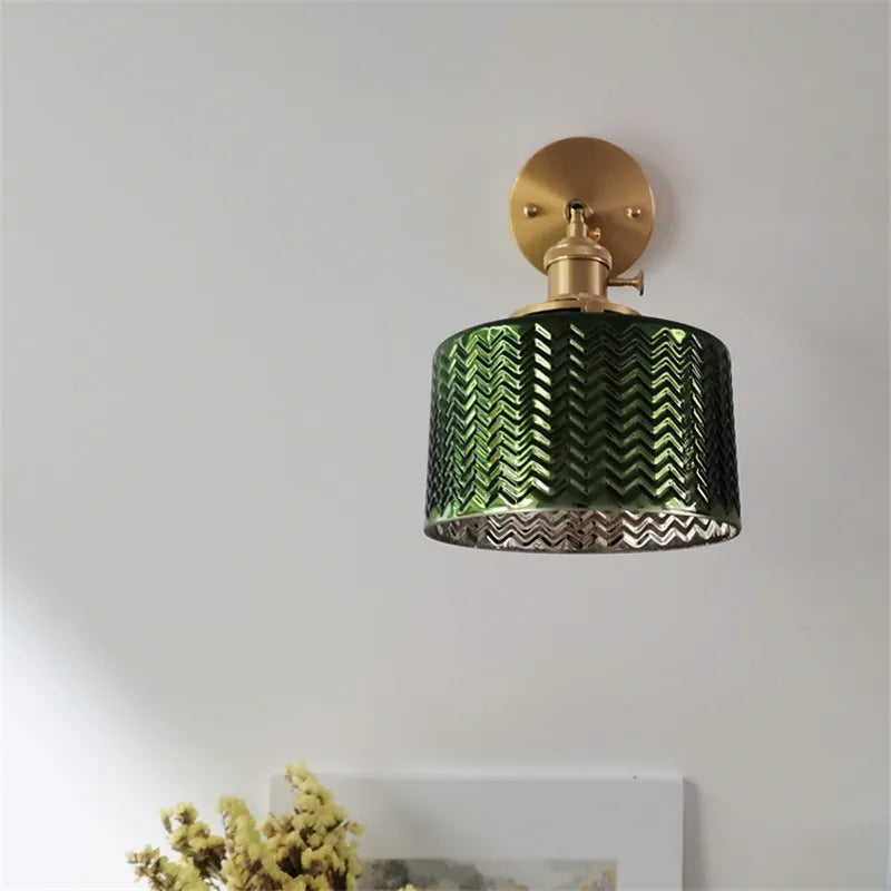 Green Glass Nordic Wall Lamp Beside Bedroom Bathroom Mirror Light Switch Modern Copper Wall Sconce Lighting Luminaria LED