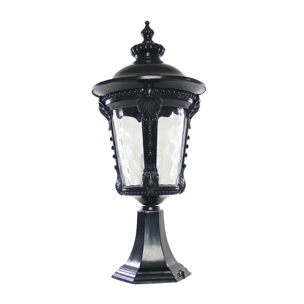 Thickened Die-Cast Aluminum E27 Column Head Lamp With Water Corrugated Glass Lampshade, Pillar Lamp/Courtyard Lamp