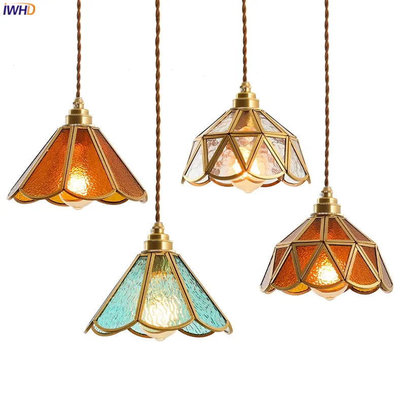 Japanese Style Vintage Pendant Lamp Beside Bedroom Bar Cafe Restaurant Glass Copper LED Pendant Lights Hanglamp Luminaria