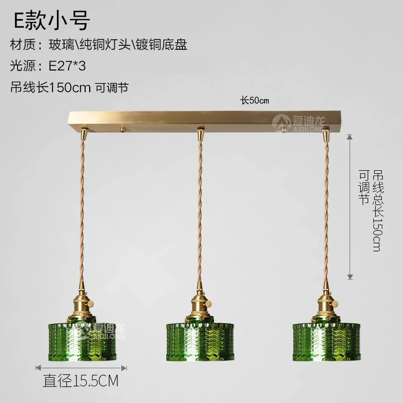 Nordic Green Glass Hanging Lamp Copper Switch Bedroom Bar Coffe Modern LED Pendant Light Fixtures Hanglamp Home Lighting