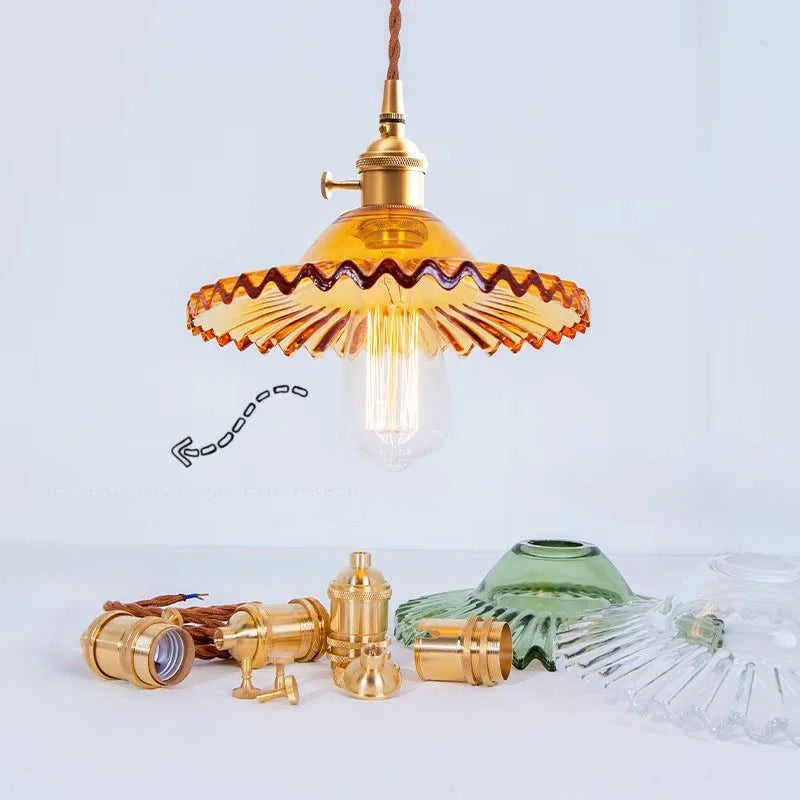 Vintage Copper Glass LED Pendant Light Fixtures 2M Wire Adjustable Bedroom Dinning Room Beside Lamp Edison Hanging Lights