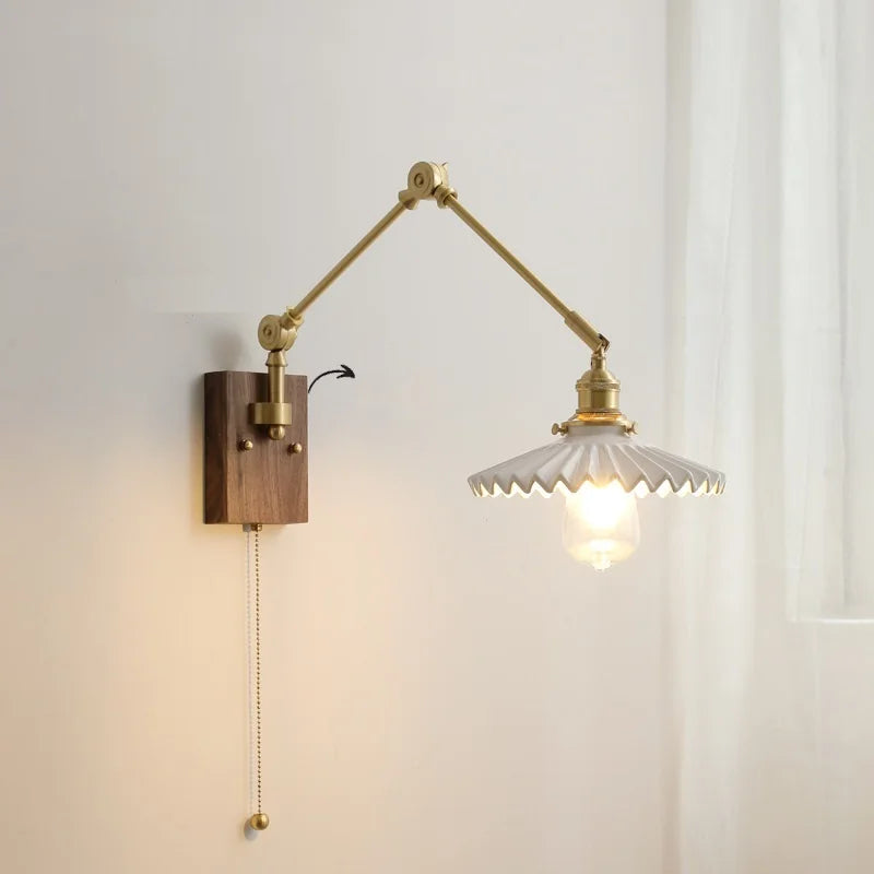 Nordic Modern Ceramic Wall Lamp Beisde Pull Chain Switch Up Down Living Room Bedroom Light Copper arm wall Lighting LED