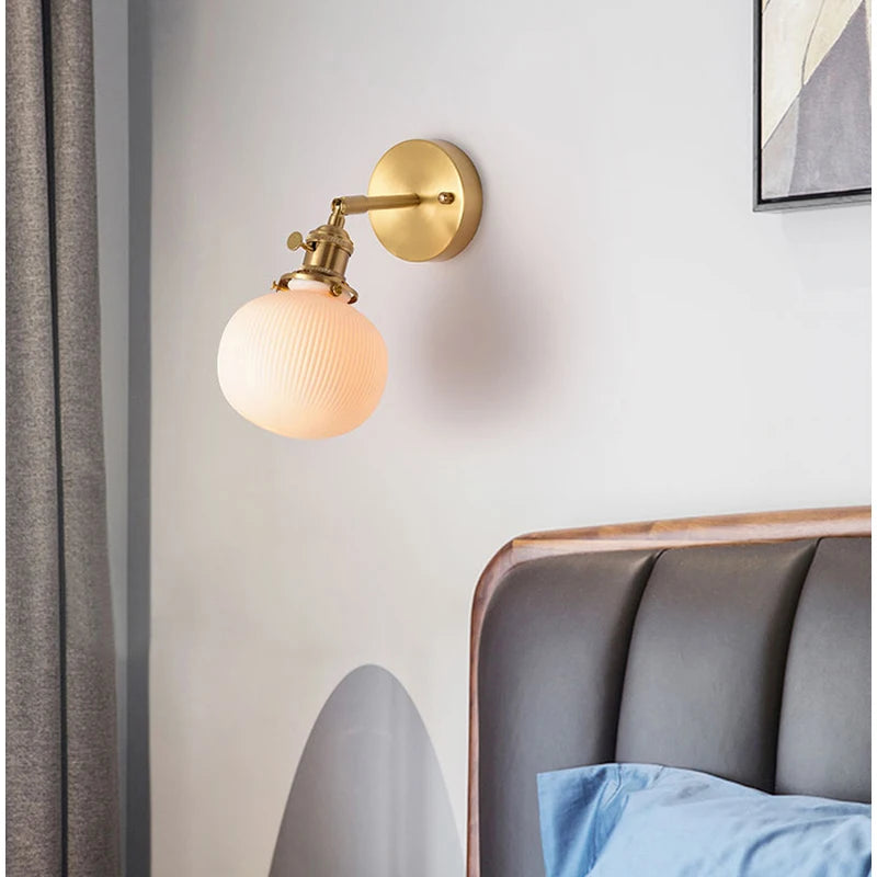 Fumi  Modern Wall Sconce Lamps Lighting Fixture,White ceramics Wall lamp with Copper lamp Holder   for Living Room Bedroom Bedsi