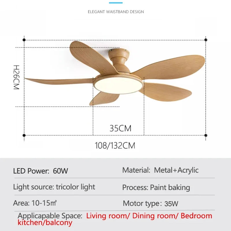 52inch Modern LED 60W Low Floor DC Motor 35W Ceiling Fans With Remote Control Simple Ceiling Fan With Light Home Fan 110-220V