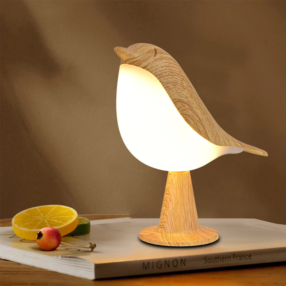 Modern Simple Magpie LED Bedside Lamp Small Cordless Wooden Bird Night Light Touch Control Bedroom Table Reading Lamp Home Decor