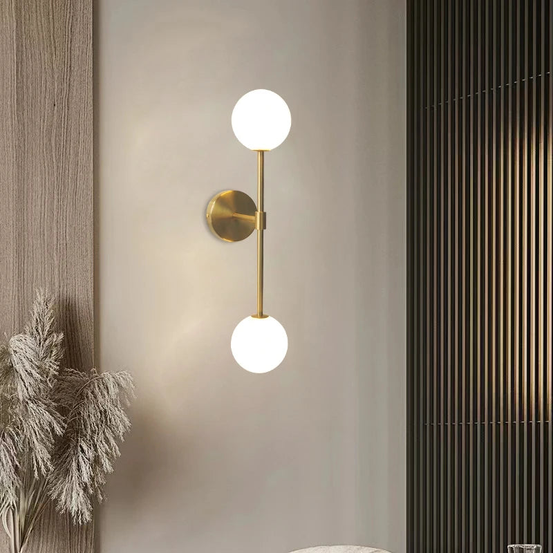 Modern Led Wall Lamp Golden Wall Lights With Milky Glass Round Ball Bedside Wall Lights Double G4 Bulbs Wall Sconce