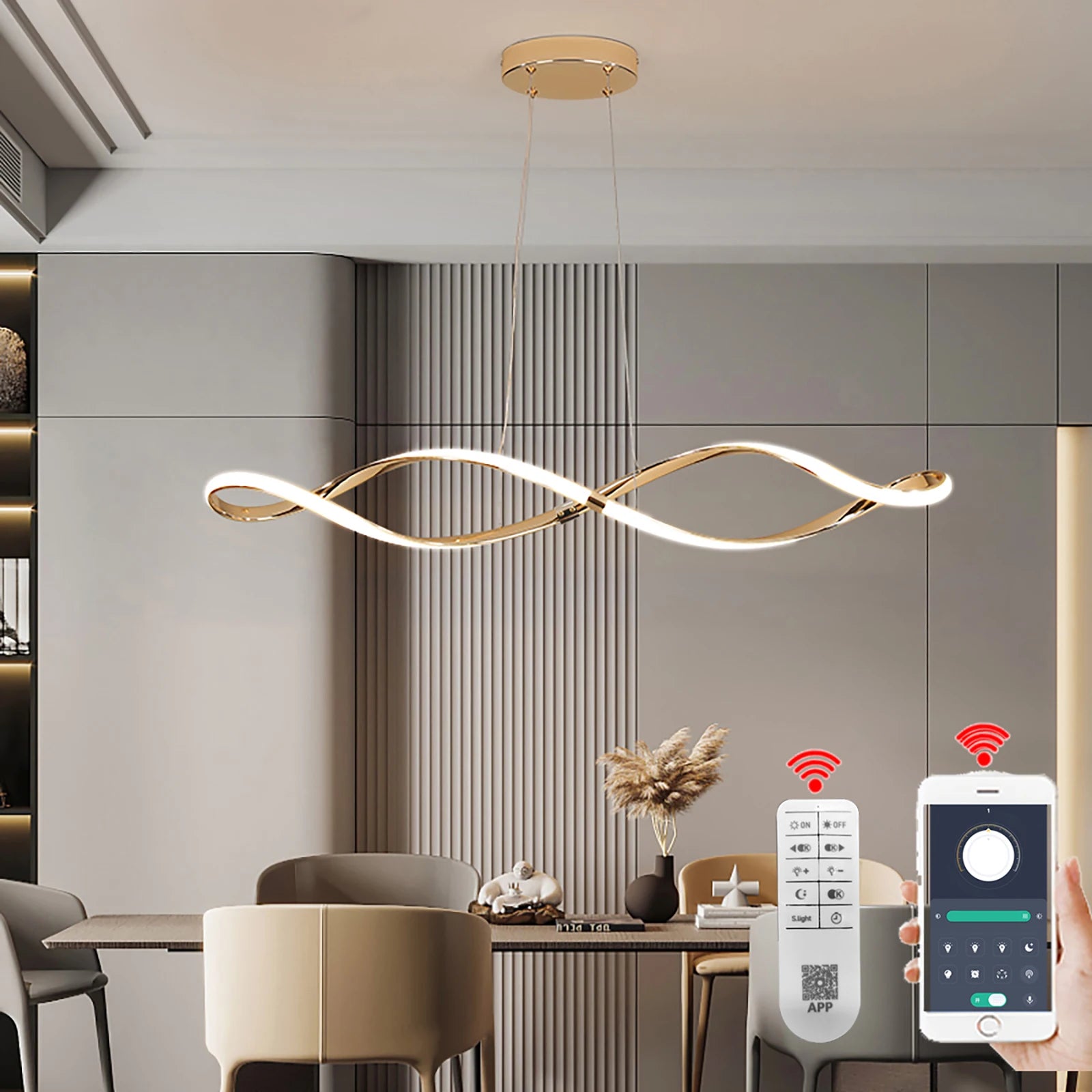 Modern Led Chandelier,Dining Table Hanging Light,Led Pendant Light For Dining room Kitchen,Ceiling hanging lamps L100cm W/remote