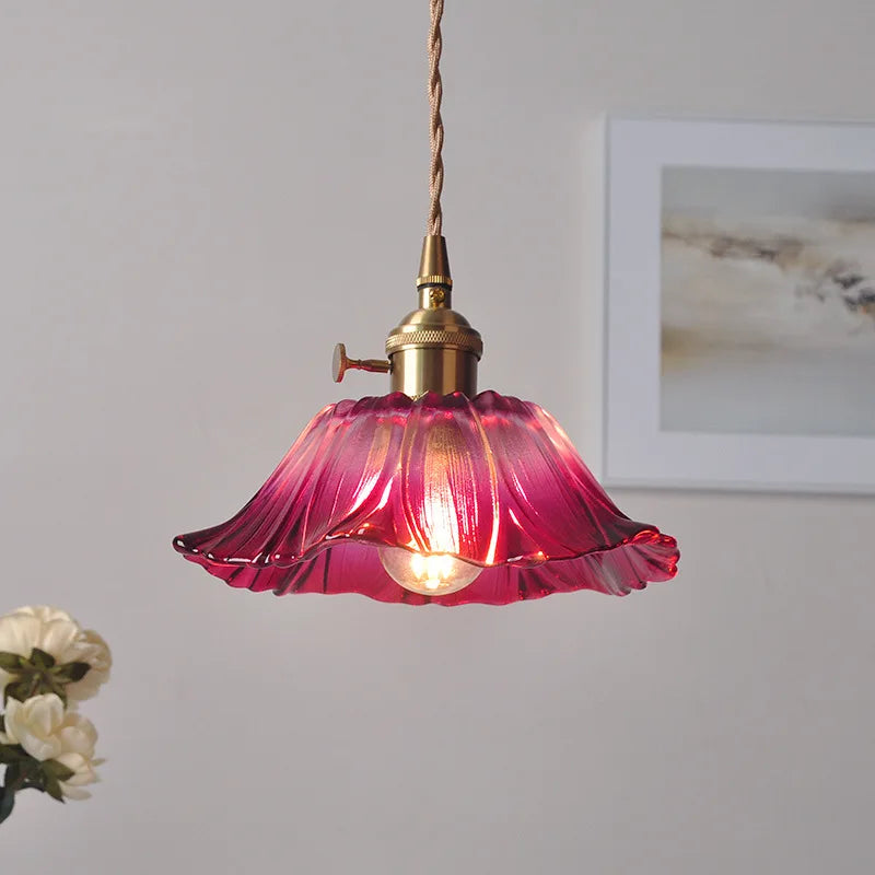 Purple Flower Glass LED Pendant Lamp Living Dining Room Bar Knob Switch Wire Adjustable Nordic Modern Hanging Light Fixture