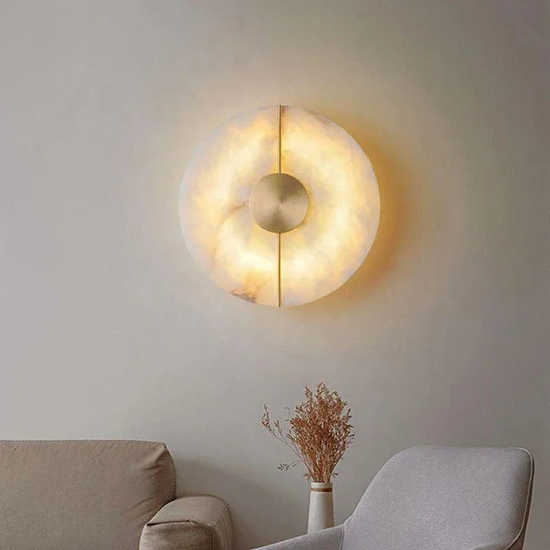 Nordic Modern Creative Marble Wall Lamp for Living Room Gold Copper Home Indoor Decoration LED Sconce Bedroom Bedside Round