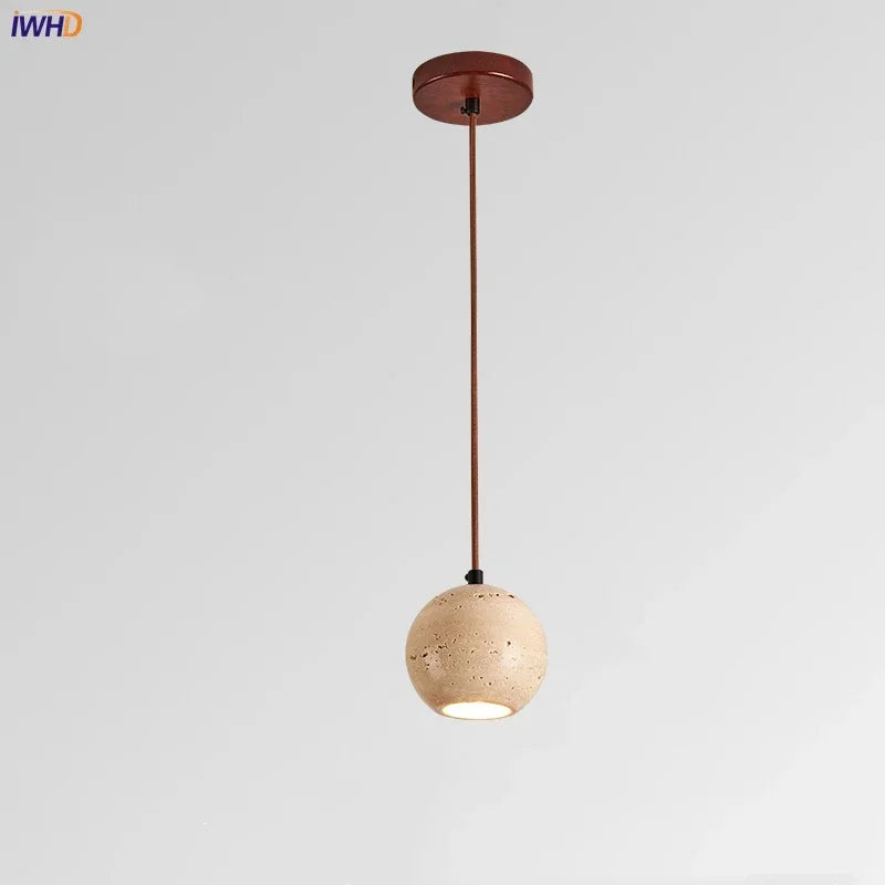 Creative Spherical LED Pendant Lights Vintage Yellow Travertine Pendant Lamp Chandelier Parlor Cafe Bar Hanging Light