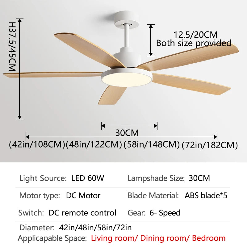 72inch Large Ceiling Fans DC motor 5 ABS Bladet Living Bedroom Ceiling Fan With Lights support Remote Control 220V 110V Fans